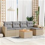 vidaXL 6-delige Loungeset met kussens poly rattan gemengd beige