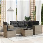 vidaXL 6-delige Loungeset met kussens poly rattan grijs