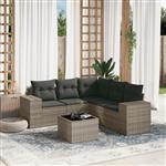 vidaXL 6-delige Loungeset met kussens poly rattan grijs