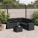 vidaXL 6-delige Loungeset met kussens poly rattan zwart