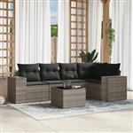 vidaXL 6-delige Loungeset met kussens poly rattan grijs