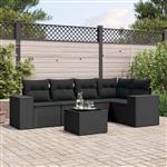 vidaXL 6-delige Loungeset met kussens poly rattan zwart