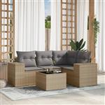 vidaXL 5-delige Loungeset met kussens poly rattan beige