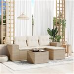 vidaXL 5-delige Loungeset met kussens poly rattan beige