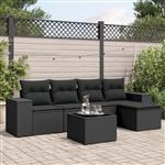 vidaXL 6-delige Loungeset met kussens poly rattan zwart