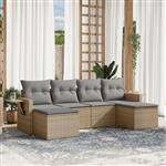 vidaXL 6-delige Loungeset met kussens poly rattan beige