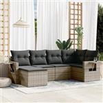 vidaXL 6-delige Loungeset met kussens poly rattan grijs