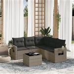 vidaXL 6-delige Loungeset met kussens poly rattan grijs