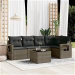 vidaXL 6-delige Loungeset met kussens poly rattan grijs