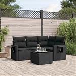 vidaXL 5-delige Loungeset met kussens poly rattan zwart