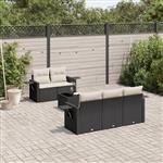 vidaXL 6-delige Loungeset met kussens poly rattan zwart