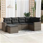 vidaXL 6-delige Loungeset met kussens poly rattan grijs