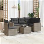 vidaXL 6-delige Loungeset met kussens poly rattan grijs