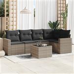 vidaXL 6-delige Loungeset met kussens poly rattan grijs