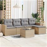 vidaXL 6-delige Loungeset met kussens poly rattan beige