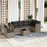 vidaXL 7-delige Loungeset met kussens poly rattan grijs