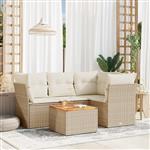 vidaXL 5-delige Loungeset met kussens poly rattan beige