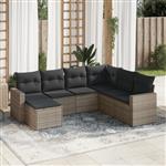 vidaXL 7-delige Loungeset met kussens poly rattan grijs