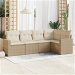 vidaXL 5-delige Loungeset met kussens poly rattan beige