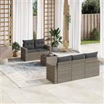 vidaXL 6-delige Loungeset met kussens poly rattan grijs