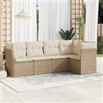 vidaXL 5-delige Loungeset met kussens poly rattan beige