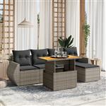 vidaXL 6-delige Loungeset met kussens poly rattan grijs