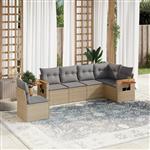 vidaXL 6-delige Loungeset met kussens poly rattan beige