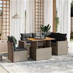 vidaXL 6-delige Loungeset met kussens poly rattan grijs