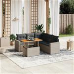 vidaXL 6-delige Loungeset met kussens poly rattan grijs