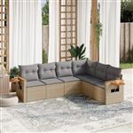 vidaXL 6-delige Loungeset met kussens poly rattan beige