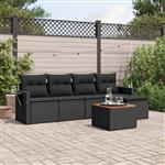 vidaXL 6-delige Loungeset met kussens poly rattan zwart