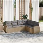 vidaXL 6-delige Loungeset met kussens poly rattan beige