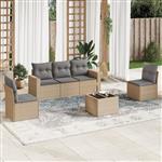 vidaXL 6-delige Loungeset met kussens poly rattan beige