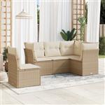 vidaXL 5-delige Loungeset met kussens poly rattan beige