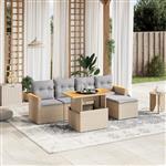 vidaXL 6-delige Loungeset met kussens poly rattan beige