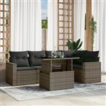 vidaXL 6-delige Loungeset met kussens poly rattan grijs