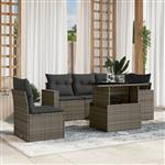 vidaXL 6-delige Loungeset met kussens poly rattan grijs