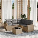 vidaXL 6-delige Loungeset met kussens poly rattan beige