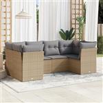 vidaXL 6-delige Loungeset met kussens poly rattan beige