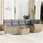 vidaXL 6-delige Loungeset met kussens poly rattan beige