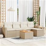 vidaXL 6-delige Loungeset met kussens poly rattan beige