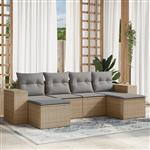 vidaXL 6-delige Loungeset met kussens poly rattan beige