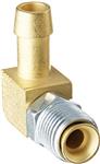 Fitting, Adapter, Inverted Flare to Hose Barb, 90 Degree, Brass, Natural, 5/8-18 in. Inverted Flare,