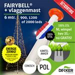 Fairybell 6 meter (900, 1200 of 2000 leds) met Polyester Vlaggenmast 6 meter - met setkorting!