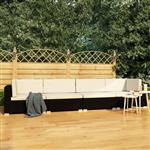 vidaXL 4-delige Loungeset met kussens poly rattan zwart