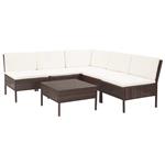 vidaXL 6-delige Loungeset met kussens poly rattan bruin