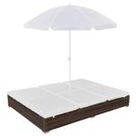 vidaXL Loungebed met parasol poly rattan bruin