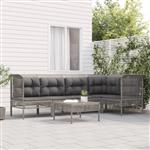 vidaXL 6-delige Loungeset met kussens poly rattan grijs