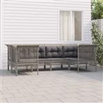 vidaXL 6-delige Loungeset met kussens poly rattan grijs