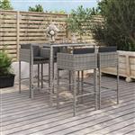 vidaXL 5-delige Tuinbarset met kussens poly rattan grijs